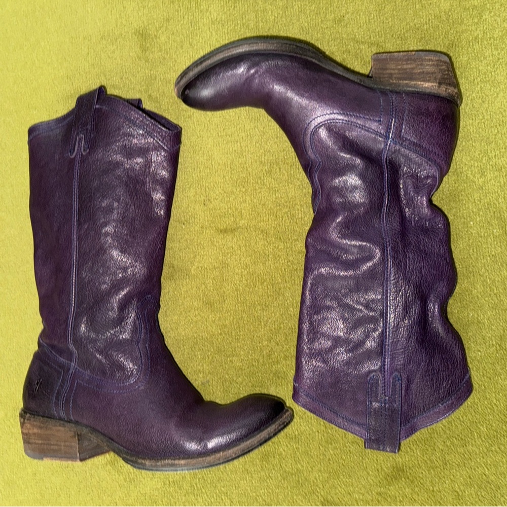 Frye Purple Heeled Boots with Classic Cowboy Style